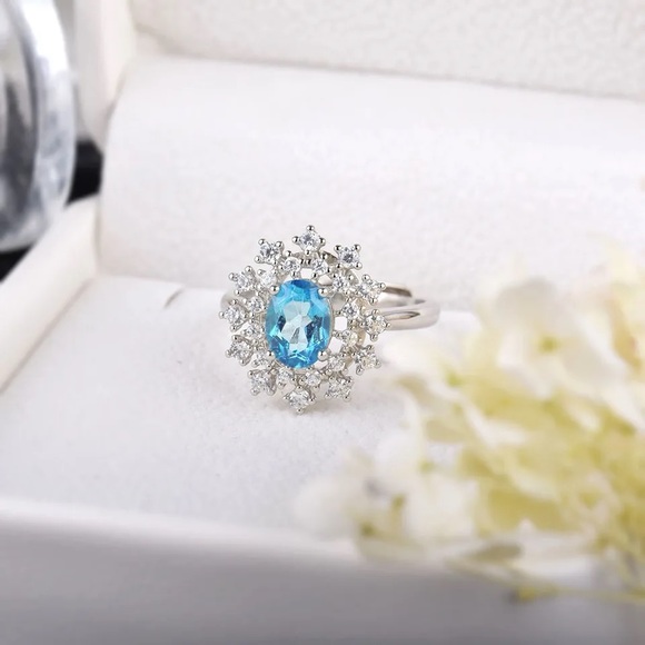 Natural Topaz Rings, Genuine Gemstone Ring, Silver Plated Adjustable Ring Band - Picture 5 of 6